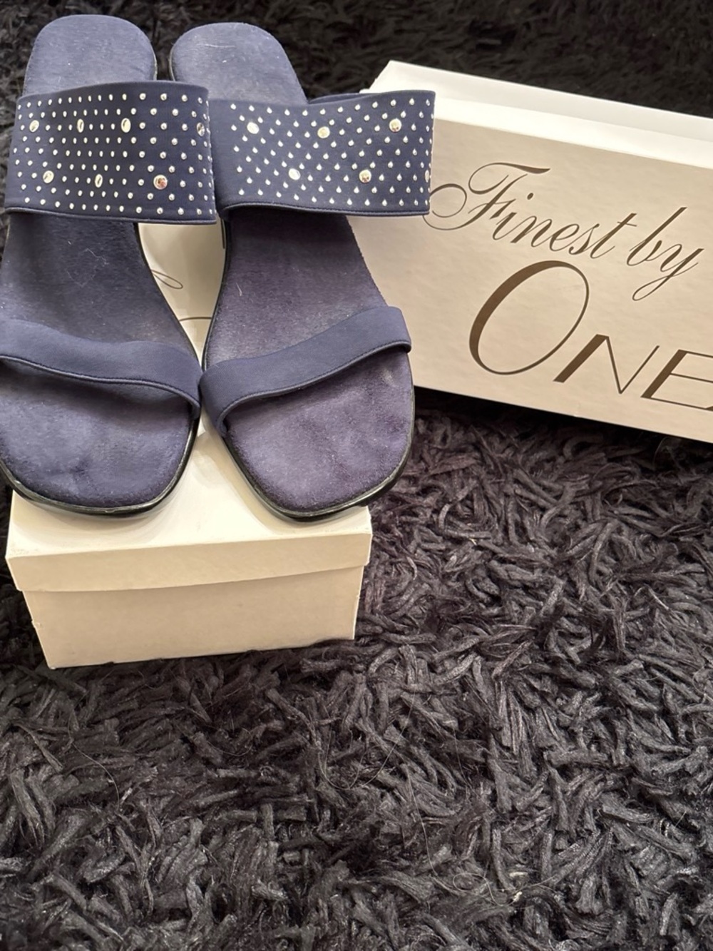 Onex Navy Studded Slide Sandals - Women's